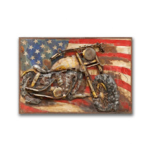 Large Rustic Cool Motorcycle & Flag Art Decor 3D Wall Art Metal
